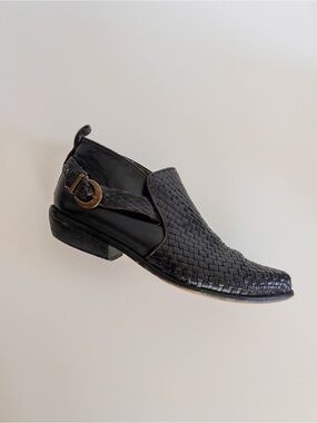 vintage enzo angolini 90s leather woven bootie moto ankle boot authentic